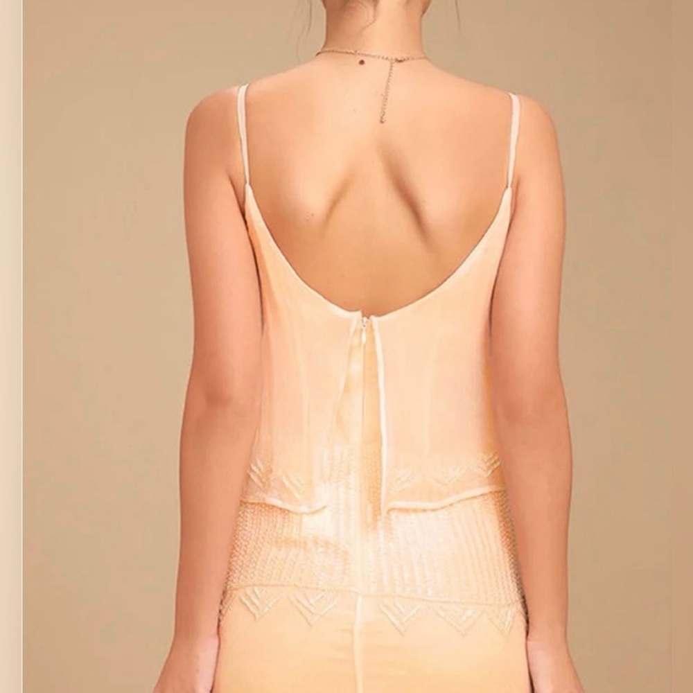 Lulu’s Exclusive New Friends Colony Glass Petals Peach Beaded Dress - Picture 3 of 9